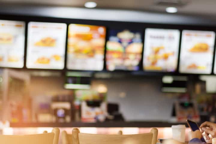 Blur image of fast food restaurant, use for defocused background.