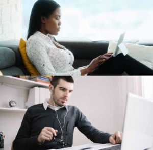 woman and man working remotely