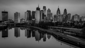 city of philadelphia skyline in black in white