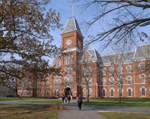 outside of a red brick building on the ohio state university campus